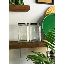 Atölye Merdiven 2’li Cam Kavanoz Seti Çay Kahve Şeker Etiketli Erzak Düzenleme Saklama Kabı