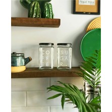 Atölye Merdiven 2’li Cam Kavanoz Seti Çay Kahve Şeker Etiketli Erzak Düzenleme Saklama Kabı 850ml Kahve Köşesi