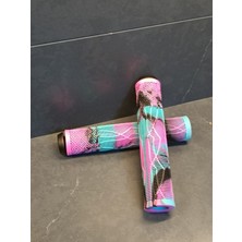 Jump 165MM Uzun Bisiklet Elciği – Pembe Beyaz Turkuaz Silikon Gidon Tutacağı | Bmx, Mtb ve Freeride Uyumlu