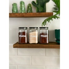 Atölye Merdiven Calm Happy Hope Cam 3lü Dekoratif Erzak Kahve Çay Şeker Kavanozu 850 cc Dekoratif Kavanoz