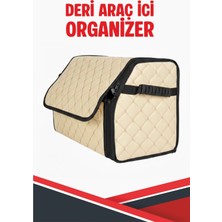 Bushora Citroen C3 Uyumlu Krem Deri Araç Içi Organizer Kapitone Fermuarlı