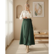 Modamorfo Beli Lastikli Ince Biyeli Kaşe Etek -Zümrüt