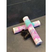 Jump 165MM Uzun Bisiklet Elciği – Pembe Beyaz Turkuaz Silikon Gidon Tutacağı | Bmx, Mtb ve Freeride Uyumlu