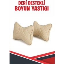 Bushora Skoda Kamiq Uyumlu Araç-Oto Krem Deri Krem Dikişli Boyun Destek Yastığı