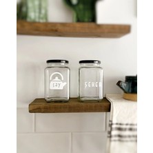 Atölye Merdiven Çay Şeker 2li Cam Erzak Kavanozu Seti Mutfak Dekorasyonu 1000 cc