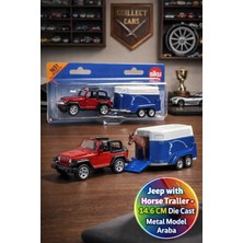 Toyfest Siku 1651 Jeep Wrangler 4x4 At Taşıma Römorklu Metal Oyuncak Araba At Figürlü Koleksiyon Set 14.6 cm