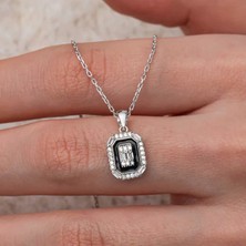 Skygo Gümüş Siyah Mineli Baget Kadın Kolye