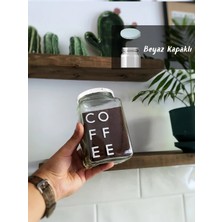 Atölye Merdiven Cam Filtre Kahve & Türk Kahvesi Saklama Kabı Beyaz Kapaklı 850 ml Cam Kavanoz