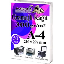 Artlantis A4 Gramajlı Fotokopi Kağıdı 50 Adet 300 gr Sertifika Kağıdı Kalın Kağıt Baskı Tüm Yazıcılara Uyumlu 21X29.7CM Ofis Büro