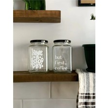 Atölye Merdiven Cam 2li Dekoratif Erzak Kahve Çay Şeker Kavanozu Kavanoz Seti 1000ml
