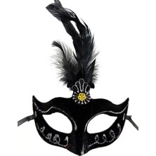 Skygo Siyah Renk Tüylü Siyah Süet Kaplama Parti Balo Maskesi 20X16 cm