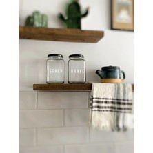 Atölye Merdiven 850 cc Şeker ve Kahve Etiketli 2li Cam Erzak Kavanozu Seti Mutfak Dekorasyonu Kahve Köşesi