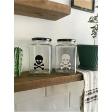 Atölye Merdiven Cam 2li Dekoratif Erzak Kahve Çay Şeker Kavanozu Kurukafa Kavanoz Seti Kahve Köşesi 1000ml