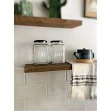 Atölye Merdiven 850 cc Tuz Şeker Etiketli 2li Cam Erzak Kavanozu Seti Mutfak Dekorasyonu