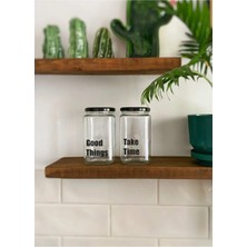 Atölye Merdiven Good Thing Take Time  Cam 2li Dekoratif Erzak Kahve Çay Şeker Kavanozu 850 cc Dekoratif Kavanoz