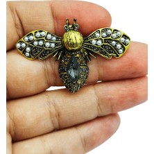 BB Bi Butik Shop Dumanlı Kristal ve Inci Detaylı Vintage Arı Broş