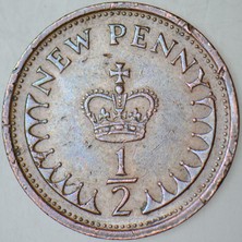 Banknoting Birleşik Krallık Yarım Penny 1975 Kraliçe Iı. Elizabeth. Ingiltere 17,14 Mm.