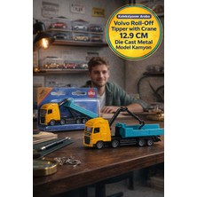 Toyfest Siku Volvo Fh Vinçli Kancalı Damperli Kamyon Model Metal Oyuncak Iş Makinesi Sarı Mavi 500HP 12.9 cm