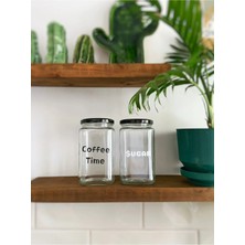 Atölye Merdiven Coffee Time  Cam 2li Dekoratif Erzak Kahve Çay Şeker Kavanozu 850 cc Dekoratif Kavanoz