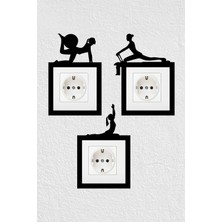 To Design Lab 3 Adet Set - Pilates Temalı Dekoratif Duvar Priz Anahtar Çerçevesi Tablo