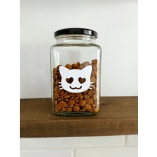 Atölye Merdiven Kedi Figürlü Cam Mama Kavanozu Kedi / Köpek / Kuş Evcil Hayvan Mama Kavanozu 1000 cc