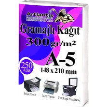 Artlantis A5 Gramajlı Fotokopi Kağıdı 250 Adet 300 gr Sertifika Kağıdı Kalın Kağıt Baskı Tüm Yazıcılara Uyumlu 14.8X21CM Ofis Büro