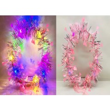 Skygo Kalp Püsküllü Gece Parıltısı 3 Modlu LED Li Işıklı Taç Pembe Renk