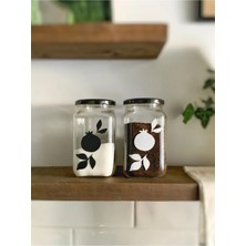 Atölye Merdiven 2'li Bereket Seti Çay Kahve Şeker Saklama Kabı 850 ml Nar Desenli Cam Kavanoz