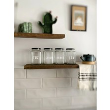 Atölye Merdiven 850CC Tuz Şeker Kahve Çay Cam Kavanoz Seti 4lü Erzak Kavanozu Seti