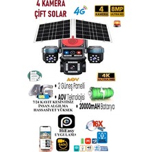 Technozi Aov Dört Lensli Güneş Enerjili Güvenlik Kamerası 4K 8mp Sim Kartlı 24 Saat Kayıt Çift Güneş Panelli