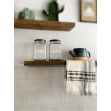 Atölye Merdiven Şeker Kahve Yazılı 2li Cam Erzak Kavanozu Seti Mutfak Dekorasyonu 1000 cc