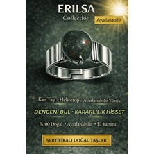 Erilsa Sertifikalı Kan Taşı Heliotrop Yüzük Doğal Taş Ayarlanabilir El Yapımı Güç Taşı