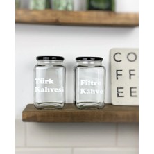 Atölye Merdiven Türk Kahvesi Filtre Kahve 2li Cam Erzak Kavanozu Seti Mutfak Dekorasyonu Kahve Köşesi Kutusu