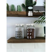 Atölye Merdiven 2'li Beyaz Kapaklı Filtre Kahve & Türk Kahvesi Saklama Kabı & Çay & Şeker Kabı 850 ml Cam Kavanoz