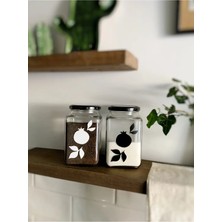 Atölye Merdiven 2'li Bereket Nar Dekoratif Saklama Kabı Seri 1000 ml Cam Kavanoz Çay Kahve Şeker