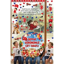 23 Nisan Çocuk Bayramı Çift Taraflı 80 Parça Kaligrafik Cam Kapı Duvar Sticker Seti