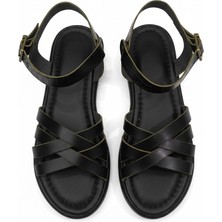 Efw %100 Hakiki Deri Siyah Çapraz Kadın Sandalet