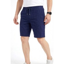 Giyim Center Erkek Keten Kumaş Cepli Rahat Kesim Bel Lastikli Şort - Lacivert