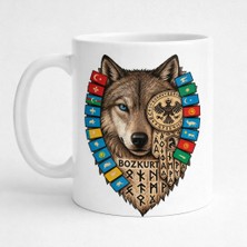 Nota Baskı Merkezi Bozkurt Göktürkçe Yazılı Türk Devletleri Bayrak Temalı Porselen Kupa Bardak