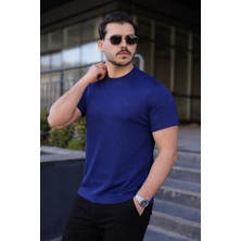 Comstar Erkek Kısa Kol Yazlık Baskılı Lacivert Dar Tişört