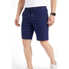 Erkek Keten Kumaş Cepli Rahat Kesim Bel Lastikli Şort - Lacivert