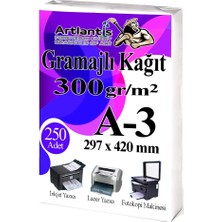 Artlantis A3 Gramajlı Fotokopi Kağıdı 250 Adet 300 gr Sertifika Kağıdı Kalın Kağıt Baskı Tüm Yazıcılara Uyumlu 29.7X42CM Ofis Büro