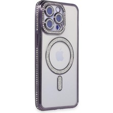 Mey İthalat Mey Ithalat®  iPhone 15 Pro Max Kılıf Joke Simli Magneticsafe Kılıf - Derin Mor