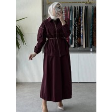 Misswhence 39307 Drape ve Fermuar Detaylı Ceket Etek Takım Bordo