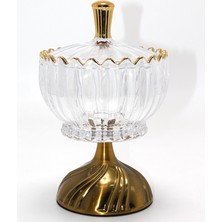 Metal Ayaklı Kristal Cam Şekerlik Gold Detaylı Sunumluk