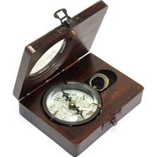 Ahşap Kutulu Üzeri Desenli Pirinç Pusula