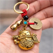 Metal Şans ve Bereket Kedisi Anahtarlık Model 1