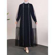 Modamorfo Önü Taş ve Inci Detaylı Beli Bağcıklı Ikili Abaya -Laci