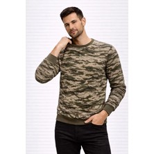 Bi Baksana Erkek Kamuflaj Desenli 2 Iplik 4 Mevsim Uzun Kollu Bisiklet Yaka Sweatshirt - Kamuflaj