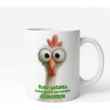 Base Art Ruhu Yatakta Baskılı Komik Tavuk Kupa 300 ml